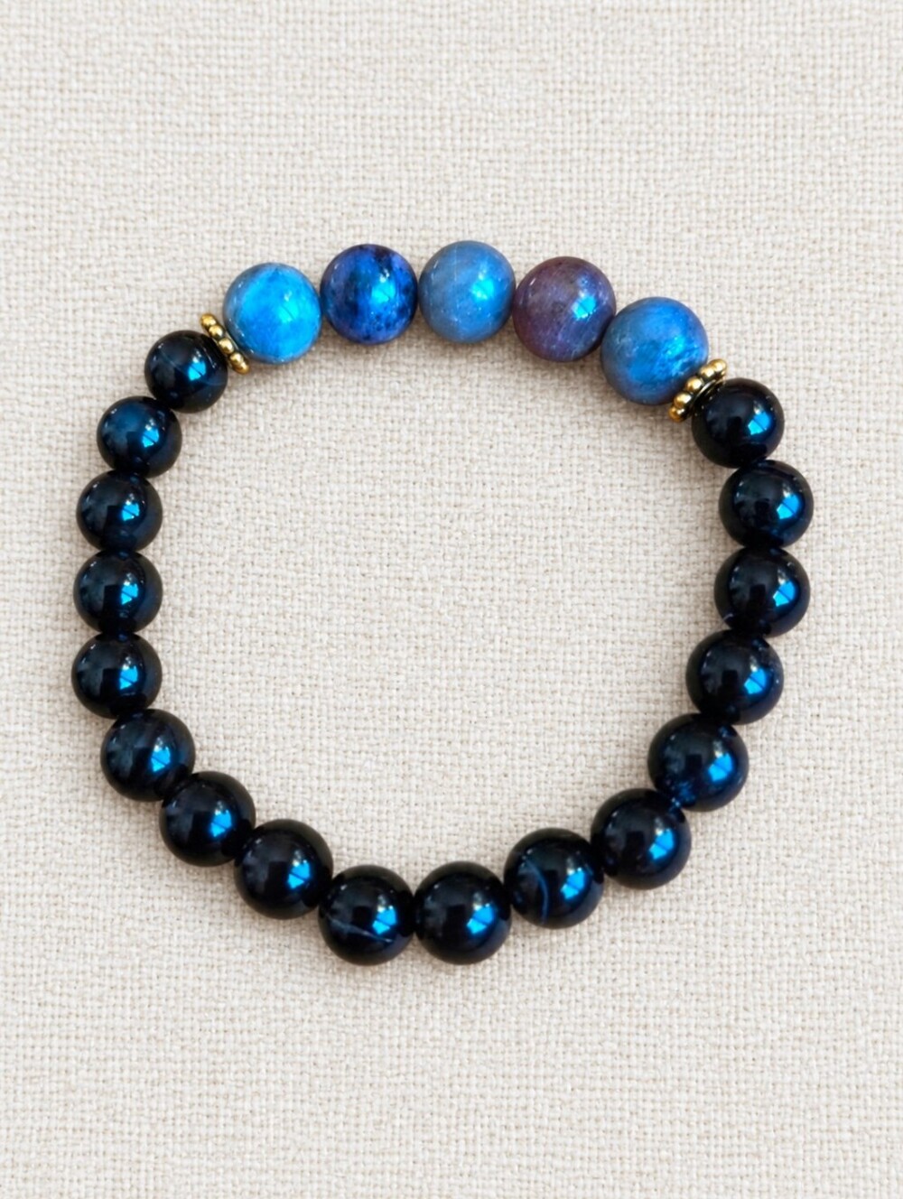 Ruby Sapphire & Black Onyx Beaded Stretch Bracelet | Handmade